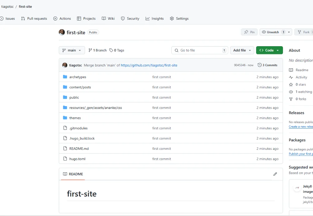 confirmação código no Github