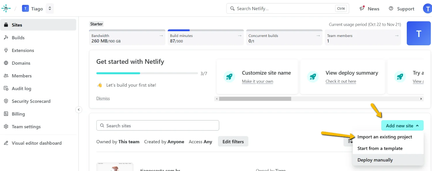 Netlify-importando projeto