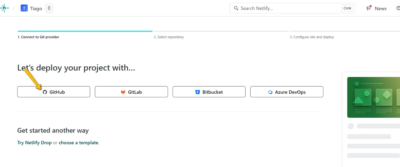 Netlify - selecione Github